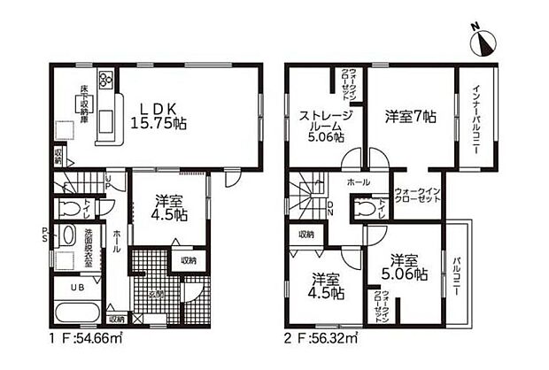 【4LDK+S】対面式キッチン仕様で約15.75帖リビング♪LDKと洋室を一体できる人気の間取り♪WICやストレージルームがあり、各所・各居室にも収納充実♪バルコニーは広々2面ございます!