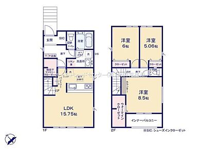 対面式キッチン仕様の約１５．７５帖リビング♪家族と顔を合わせる機会が増えるリビングイン階段♪たっぷり収納大型WICやSICがあり、各居室にも収納スペース完備♪日当たり良好な南側インナーバルコニー♪ 