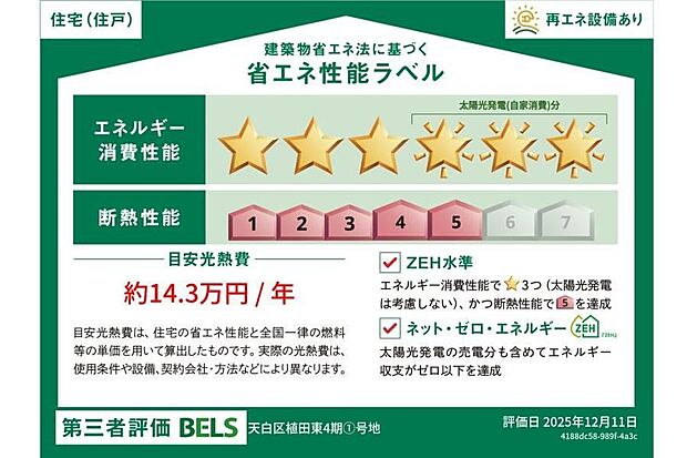 【【省エネ性能ラベル】】こちらの物件はZEH水準を満たした、省エネ性能に優れた物件です。　光熱費を抑えて暮らすことができるだけでなく、「熱の入りにくさ・逃げにくさ」という観点でも影響を受けにくい建物のため、長く快適にお過ごしいただけます♪