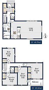 対面式キッチン仕様の約１８．７帖リビング♪２階４部屋あり、お子様ひとりひとりにお部屋を与えられます♪玄関がすっきり片付くシューズインクローク付き♪日当たり良好な南側バルコニー♪ 