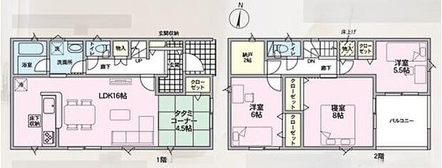【3LDK+S】対面式キッチン仕様の約１６帖リビング♪
リビングに隣接したホッと落ち着く約４、５帖のタタミコーナー♪
大きな荷物も収納可能な納戸付き♪
２部屋からアクセスできるバルコニー！
