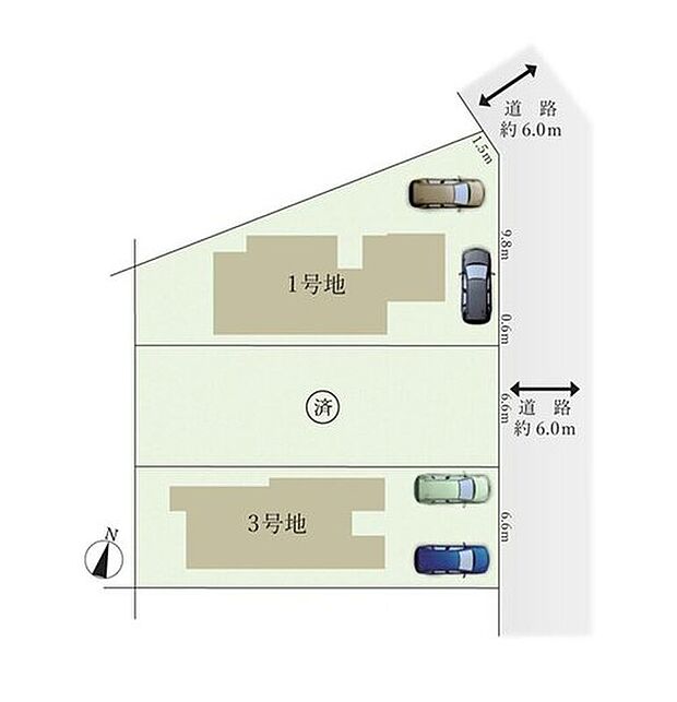 【全体区画図】１号地　５，０９０万円
３号地　４，８９０万円