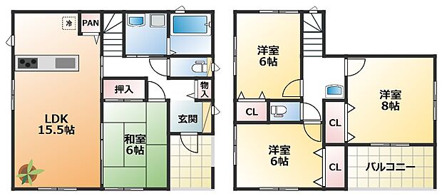 南向きで陽当たりの良い間取りです