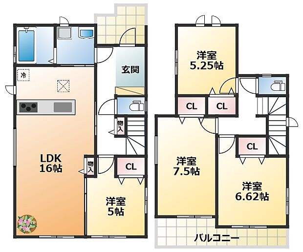南向きで陽当たりの良い間取りです