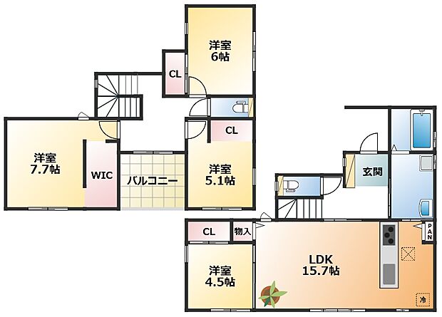 南向きで陽当たりの良い間取りです
