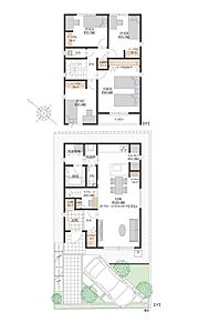 LDKは約20.4帖(ワークスペース、キッチンクローク含む)とゆとりある広さです。パーソナルクローク、土間クロークなどの収納があります。 