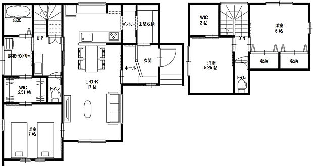 【3LDK】1階・2階をまとめた間取り図です。間取り・面積・価格は住戸全体の情報です。