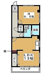 グリーンハウス 2階1LDKの間取り