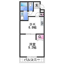 フジパレス 三葛 2階1DKの間取り