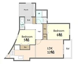 ヒルサイドイン国分寺 1階2LDKの間取り