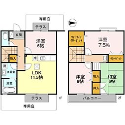阪急神戸本線 園田駅 徒歩16分の賃貸テラスハウス 2階4LDKの間取り
