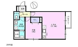 アルプス 2階1LDKの間取り