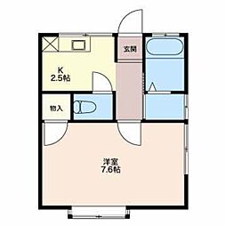サンリバー今朝白2 1Kの間取図画像