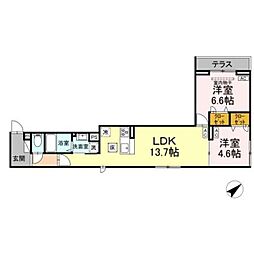 セレスティア江戸川III 1階2LDKの間取り