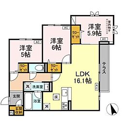 府中市分梅町4丁目アパート 3LDKの間取図画像