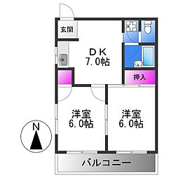 ミウチハイツ 2DKの間取図画像