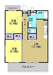 レジデンス八幡A 2LDKの間取図画像