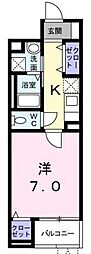 ローズボヌールIII 1階1Kの間取り