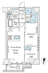 レフィールオーブ麻布仙台坂 2LDKの間取図画像