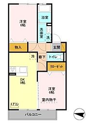 スカイヒル 2階2DKの間取り