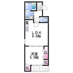 フジパレス泉大津サウス 2階1LDKの間取り