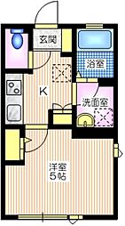 プルミエ間坂 1階1Kの間取り