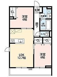 Ｌａ Ｌｉｂｅｌｌｕｌｅ 二本榎 1階2LDKの間取り