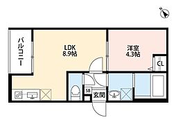 おおさか東線 衣摺加美北駅 徒歩7分の賃貸アパート 2階1LDKの間取り