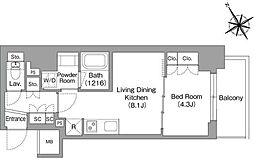 バウスフラッツ蔵前 4階1LDKの間取り