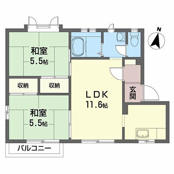 ビラパークサイド　Ｂ 102｜福島県郡山市八山田５丁目(賃貸アパート2LDK・1階・48.00㎡)の写真 その2