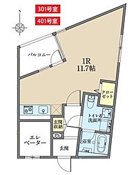 アズ大井町レジデンス 2階ワンルームの間取り