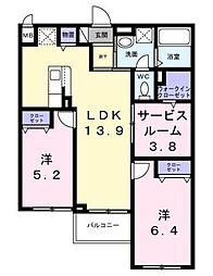 アリーサコート セント 2階2LDKの間取り