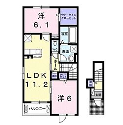 JR紀勢本線 海南駅 3.5kmの賃貸アパート 2階2LDKの間取り