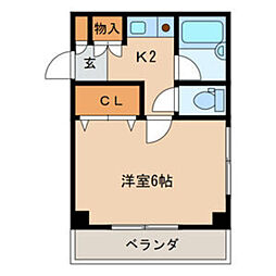 ニューウェステリア春日 1Kの間取図画像