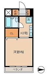 ヴェルス本八幡 5階1Kの間取り