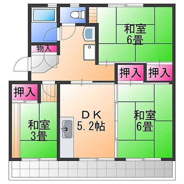 佐野湊団地2号棟 ｜大阪府泉佐野市湊２丁目(賃貸マンション3DK・5階・51.18㎡)の写真 その2