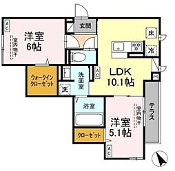 ドムスクレスト森野 1階2LDKの間取り