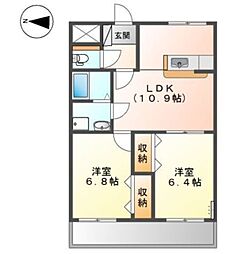レインボーヴィレッジ 1階2LDKの間取り