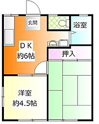 第4宮崎コーポ 1階2DKの間取り