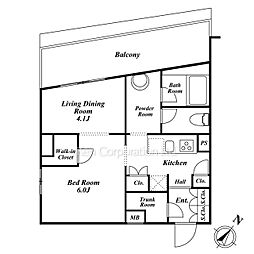 エスコートノヴェル広尾 1LDKの間取図画像