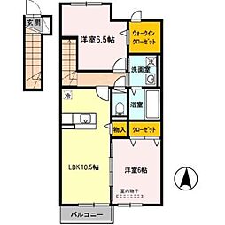 JR紀勢本線 黒江駅 徒歩33分の賃貸アパート 2階2LDKの間取り