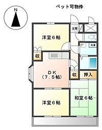 サンセヴィラージュ 3階3DKの間取り