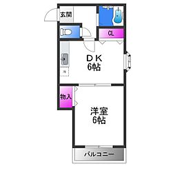 マリス平野 1DKの間取図画像