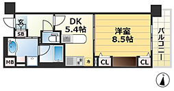 カイセイ神戸海岸通2 1DKの間取図画像