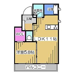 La・VitaNakamozu 1LDKの間取図画像