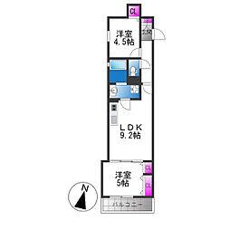 セレニティ小若江A棟 2DKの間取図画像