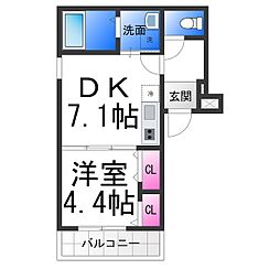 南海線 石津川駅 徒歩4分の賃貸アパート 2階1DKの間取り