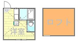 第2フタバハイツ 3階ワンルームの間取り