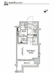 プラウドフラット門前仲町IV 6階1Kの間取り