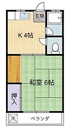 コーポ中和泉 1階1Kの間取り